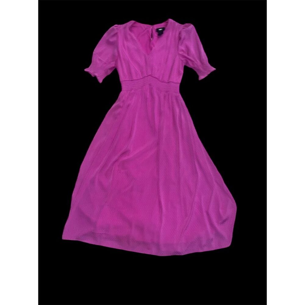 DKNY Women's Fuchsia Puff Sleeve V-Neck Midi - Picture 15 of 16